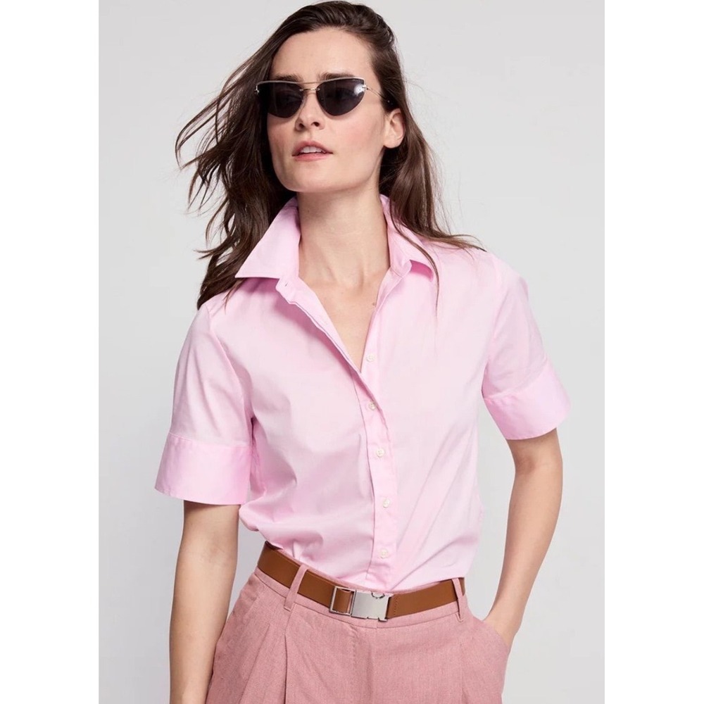 The Shirt Rochelle Behrens Pink Short Sleeve Button Down Blouse Size M Portugal